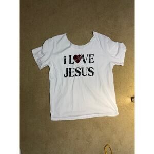 DIY Cut-Neck "I ❤️ JESUS" Graphic T-Shirt (White)